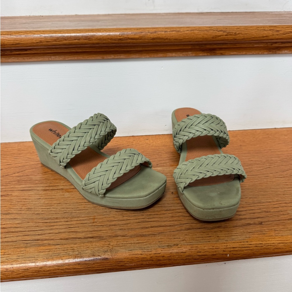 Wedge Slide Sandals with Braided Straps - Sage Green